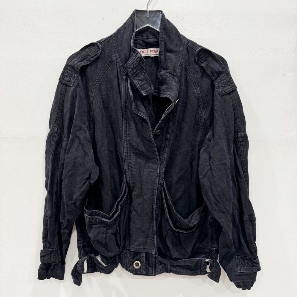 Free People Jayde Safari Linen Blend Jacket Black Medium